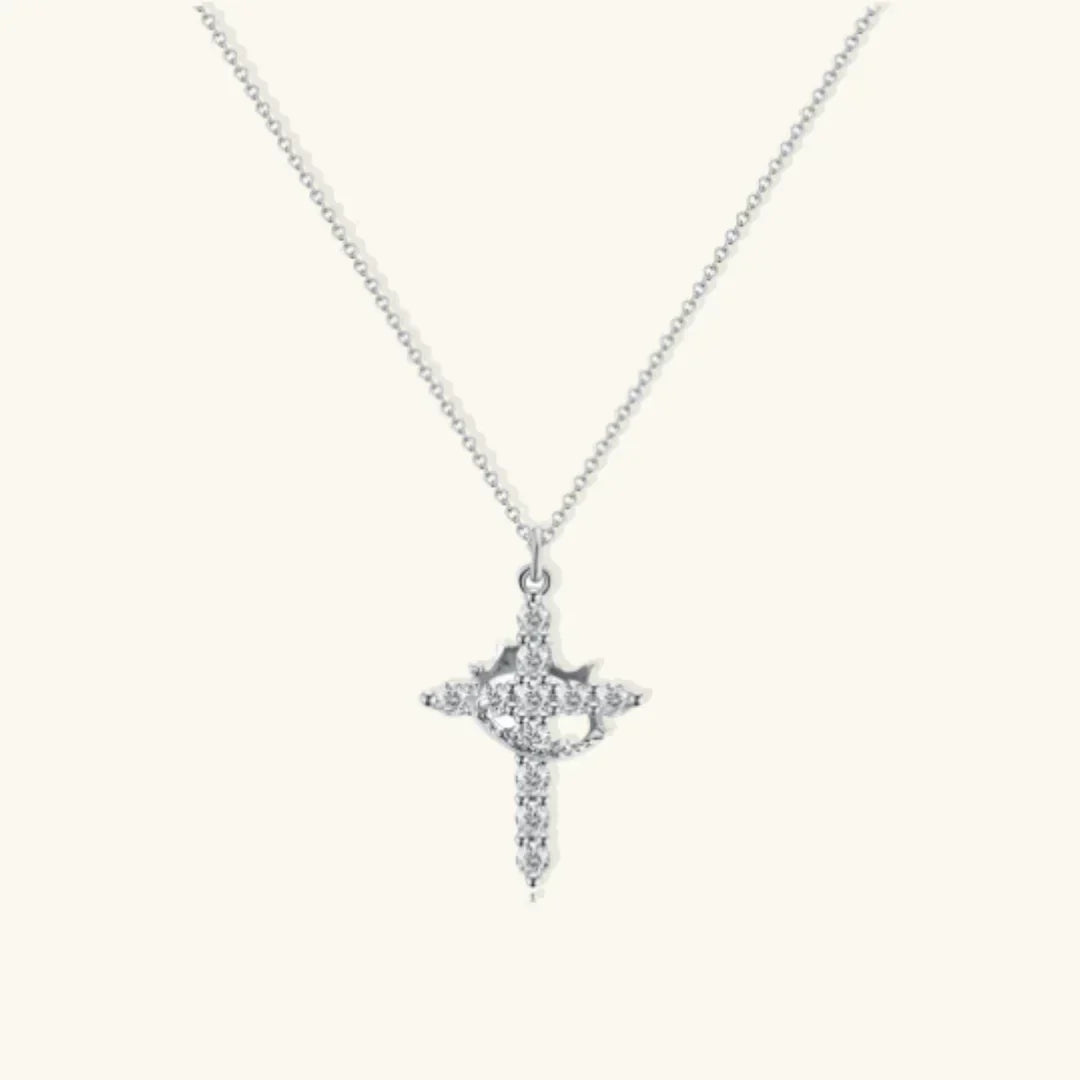 Cross & Rotating Crown Necklace