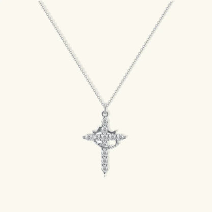 Cross & Rotating Crown Necklace